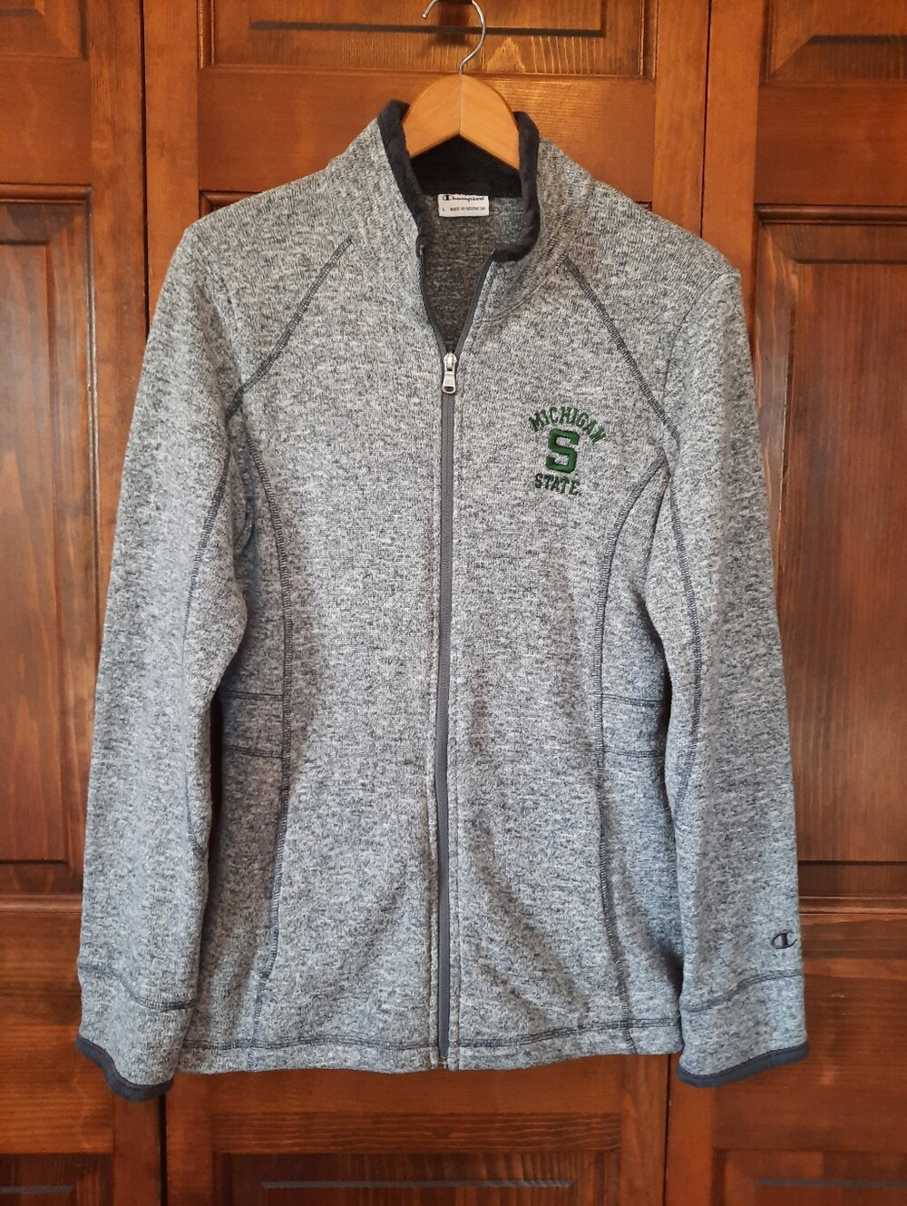 Champion Michigan State MSU Spartans Gray Marled Full Zip Knit Jacket Size Large